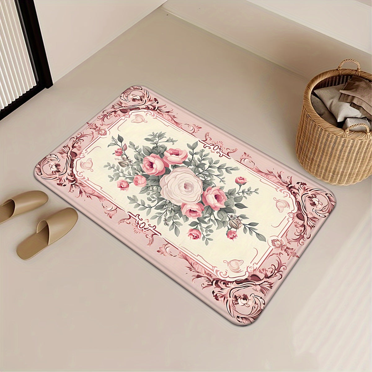 Valentine's Day Floral Door Mat Non-Slip Water Oil Resistant Entryway Rug