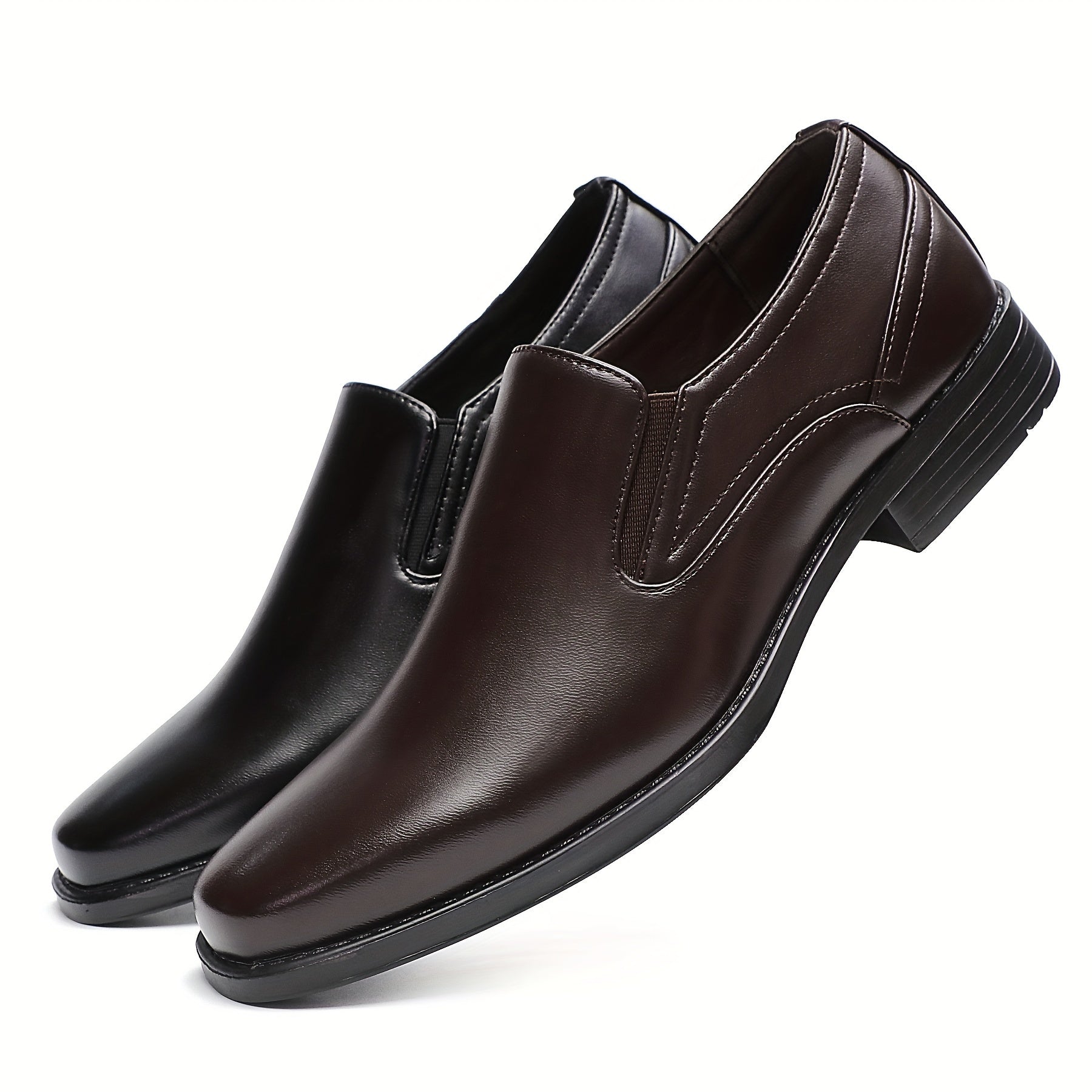 Men's Breathable Slip-On Dress Shoes with Square Toe Faux Leather Black for Business Indoor Outdoor