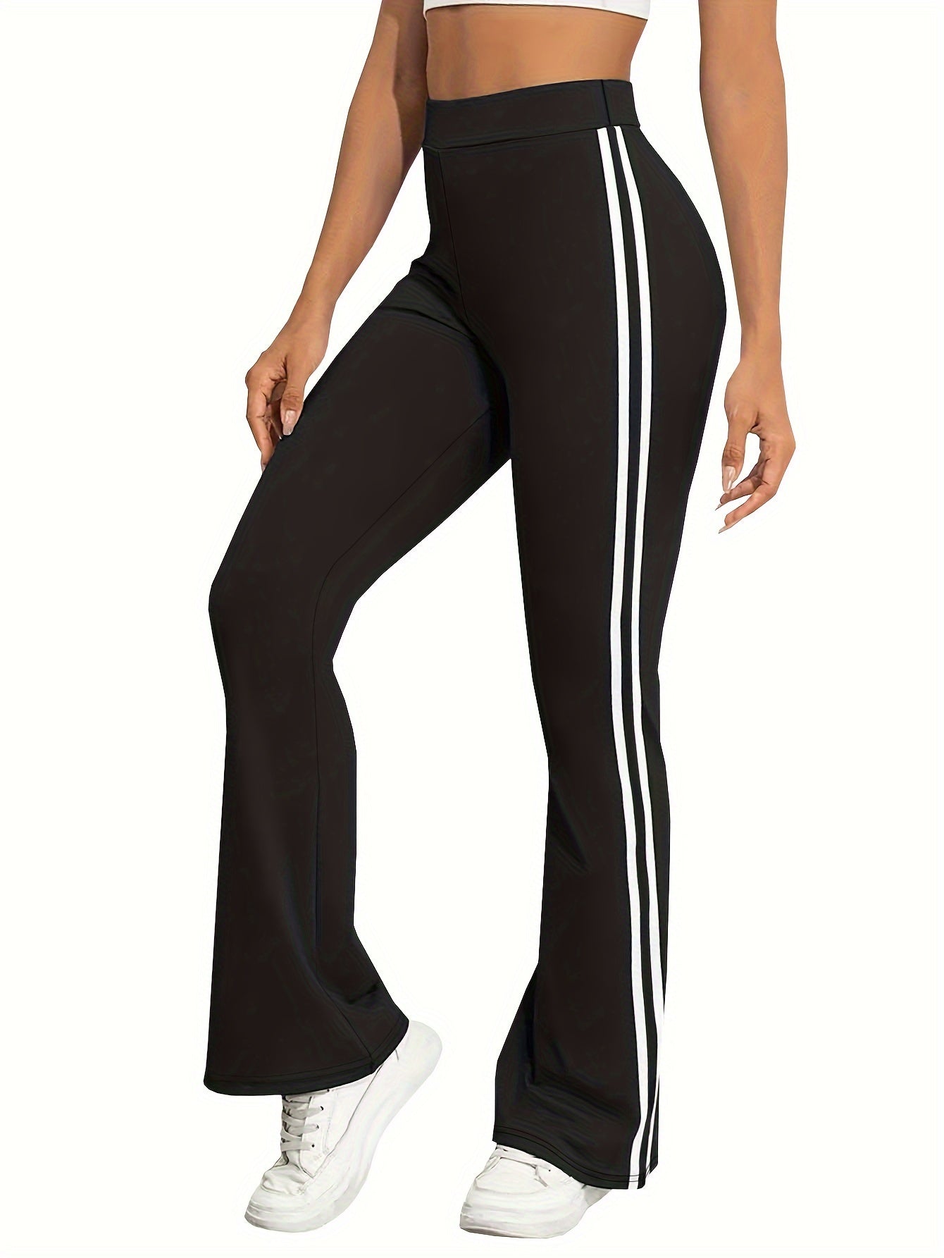 Women's Plus Size Sports Pants Set, High Waist Flare Leg, Spring Autumn