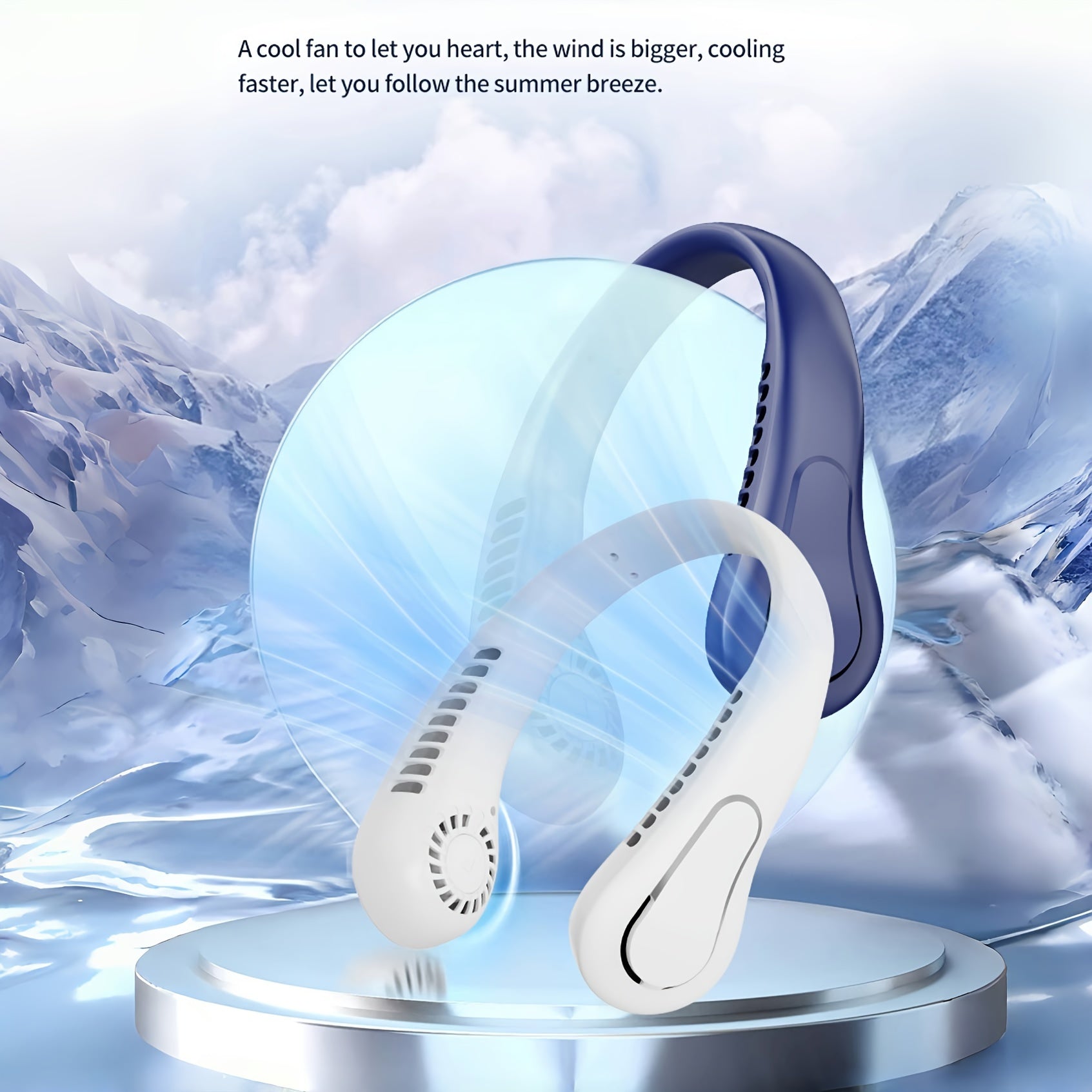 Portable Neck Fan with 5-Speed Strong Wind USB Rechargeable Lithium Battery Adjustable Silicone Strap Outdoor Travel Sports