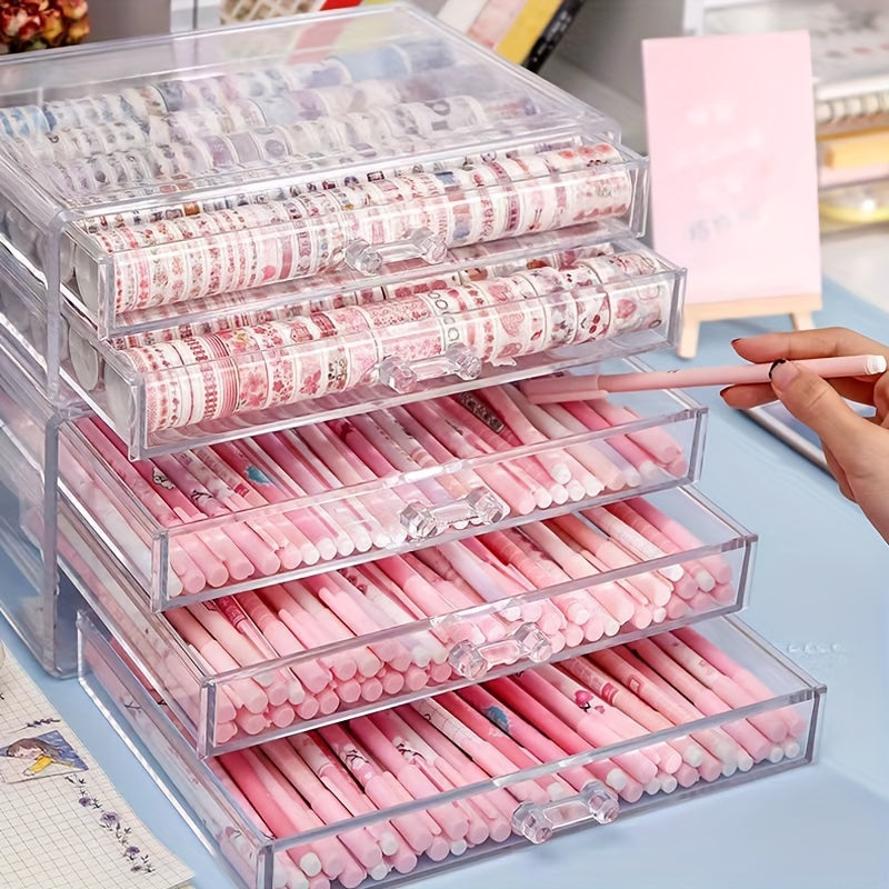 Clear Acrylic Drawer Storage Box with 5 Layers for Office Supplies Organization