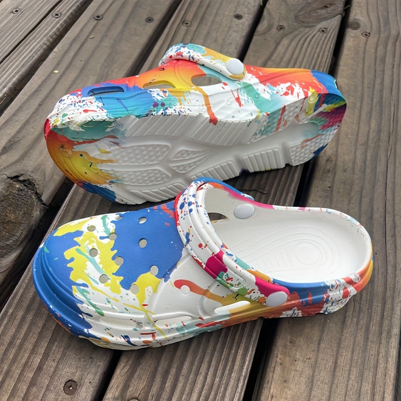 Women's Lightweight EVA Clogs with Thick Sole and Abstract Art Design