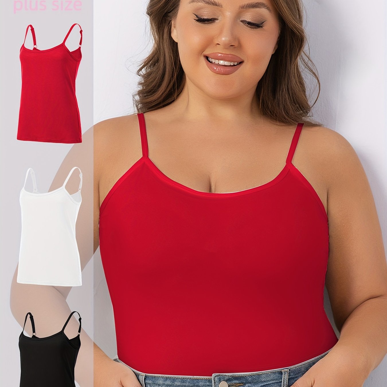 Women's Adjustable Strap Tank Tops 3-Pack Longline Camisole Solid Color Sleeveless Layering