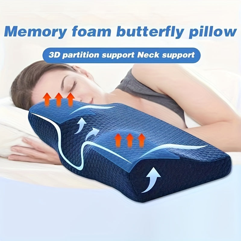 Memory Foam Butterfly Neck Pillow for Support Reversible Cover Orthopedic Rebound