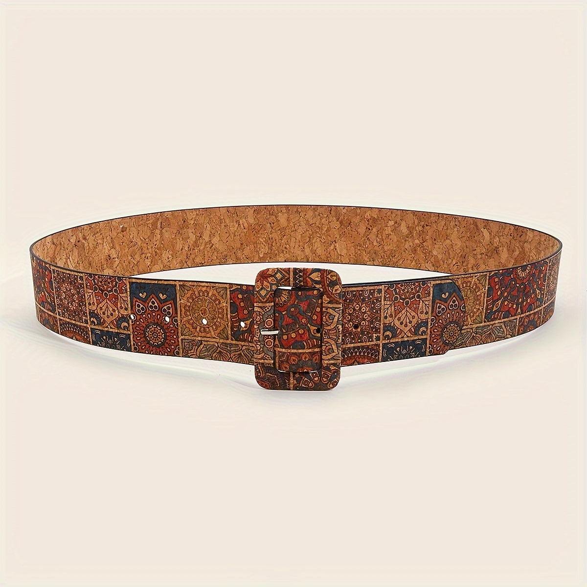 Women's Boho Vintage Flower-Printed PU Belt with Pin Buckle for Jeans