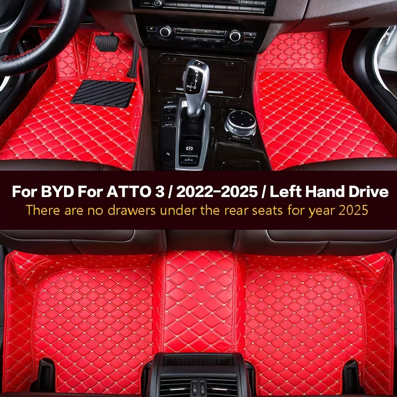 Universal PU Leather Car Floor Mats Full Set Red for 5-Seat SUVs