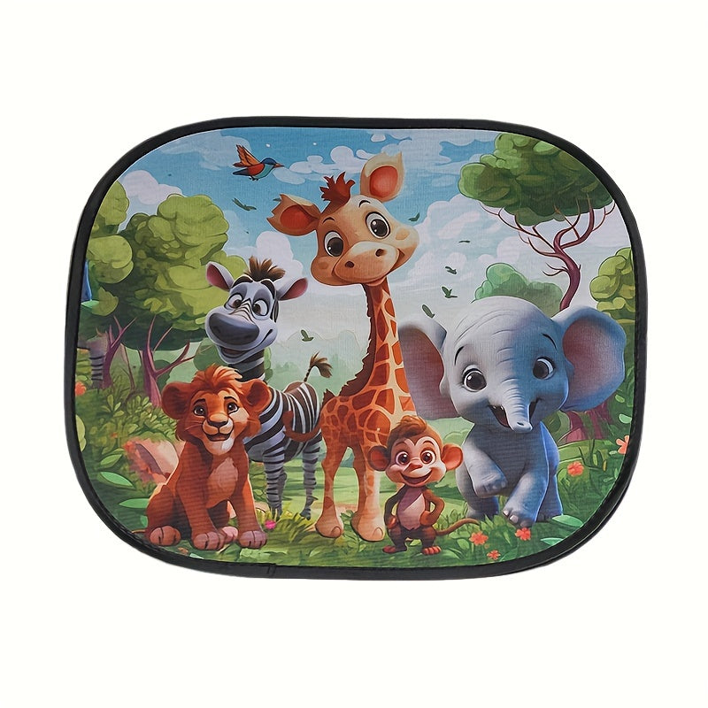 2-Pack Cartoon Animal Nylon Car Sunshades Universal Fit Window Curtains Cooling Insulation Shades