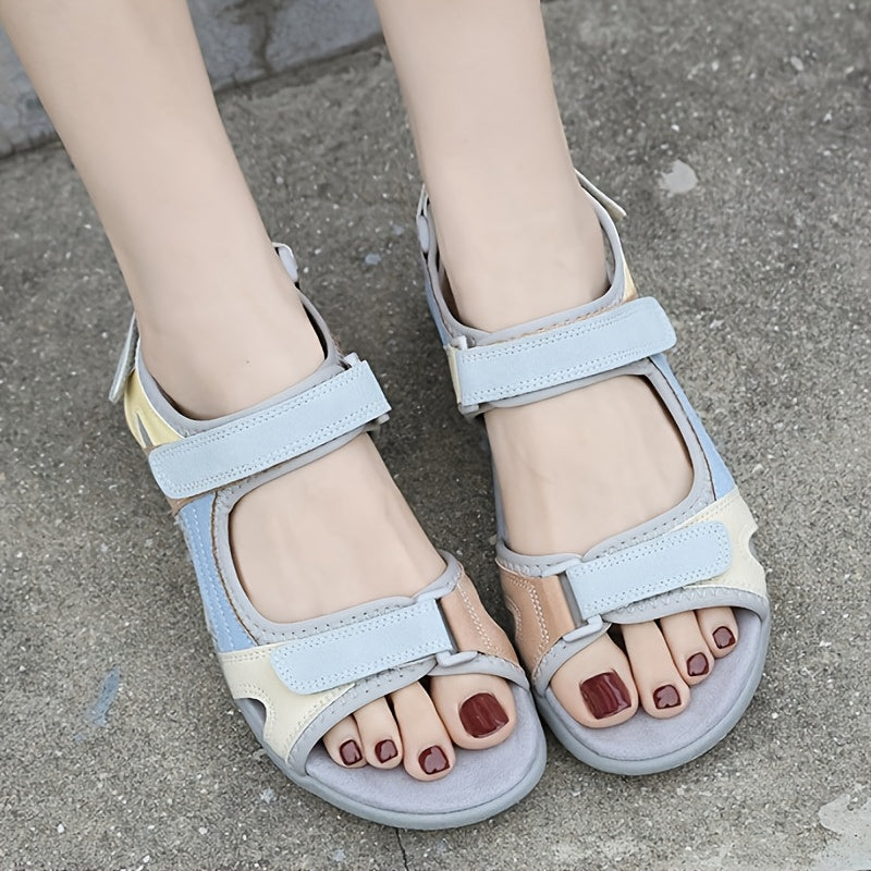 Women's Summer Sandals Open Toe Adjustable Size Color Block Lightweight