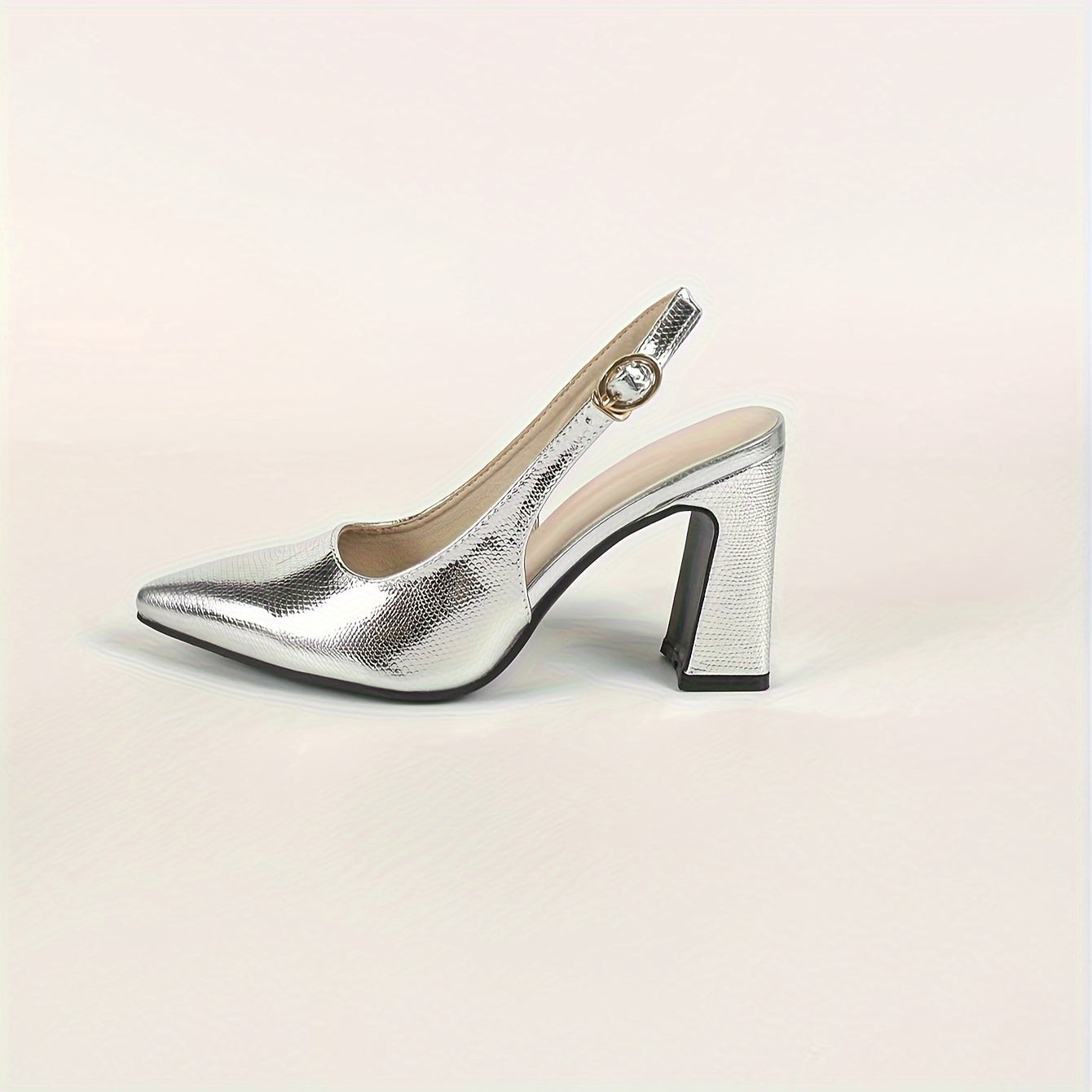 Women's Silver Snakeskin Pointed Toe High Heel Shoes with Backless Strap