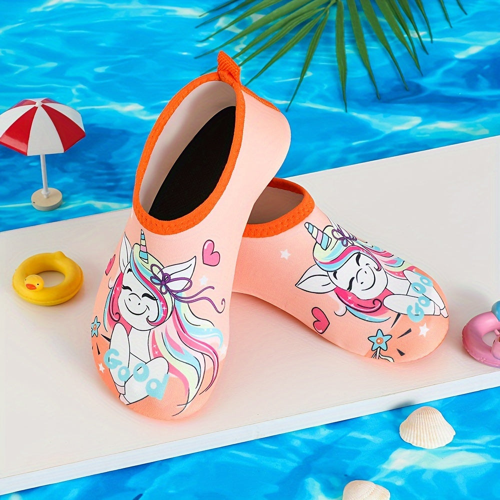 Girls Water Shoes Non Slip Quick Dry Cartoon Unicorn Water Socks for Outdoor Activities