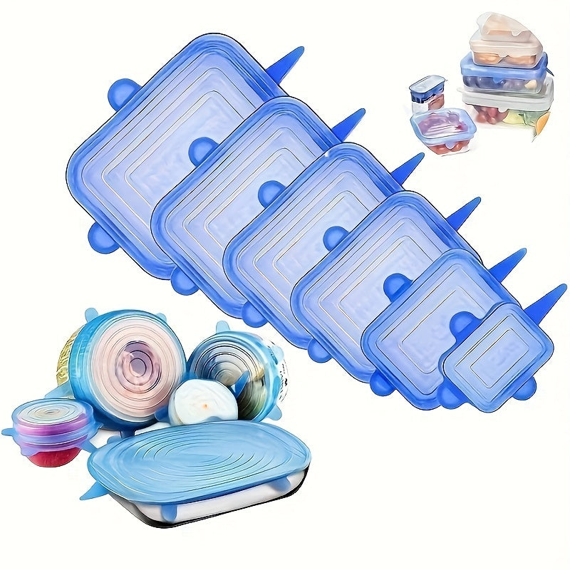6 ta qayta ishlatiladigan silikon cho'ziladigan qopqoq to'plami - idishlar va konteynerlarni mukammal muhrlaydi va qoplaydi, havo o'tkazmaydigan va oqmaslik dizayni bilan premium oshxona saqlash varianti