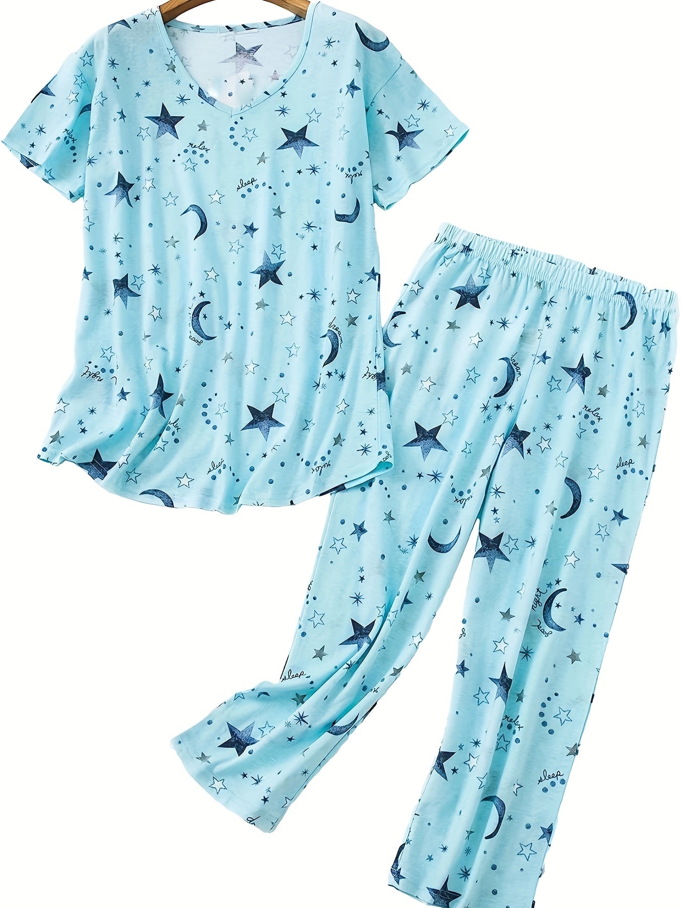 Women's Casual Cotton Short Sleeve Pants Set Large Size