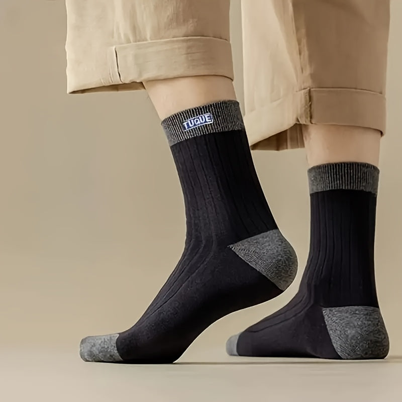 Men's Color Block Knit Boat Socks 6 Pairs Breathable Polyester Spandex All-Season