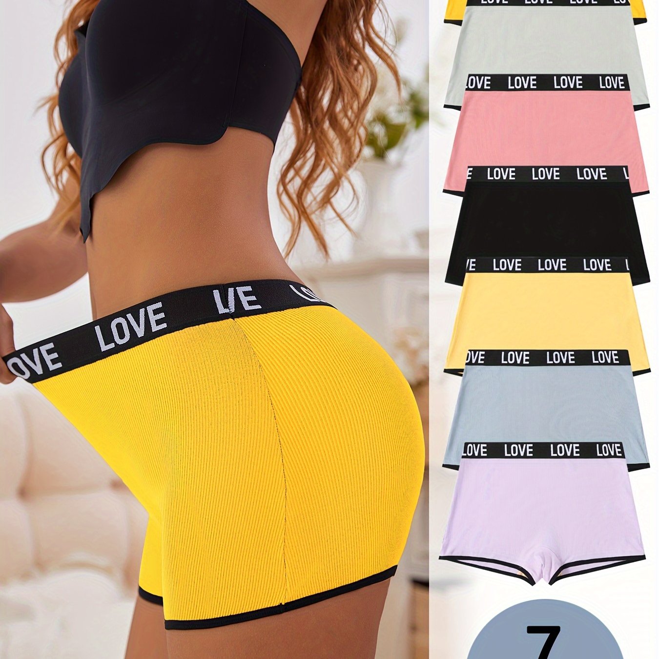 Women's Breathable Letter Print Boxer Shorts Seamless Comfortable Underwear Set of 7