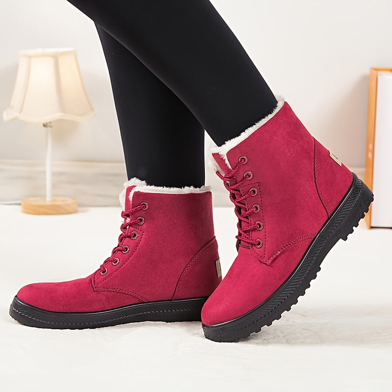 Women's Snow Boots Cold Weather Lace-Up Waterproof Slip-Resistant Black Extended Sizes