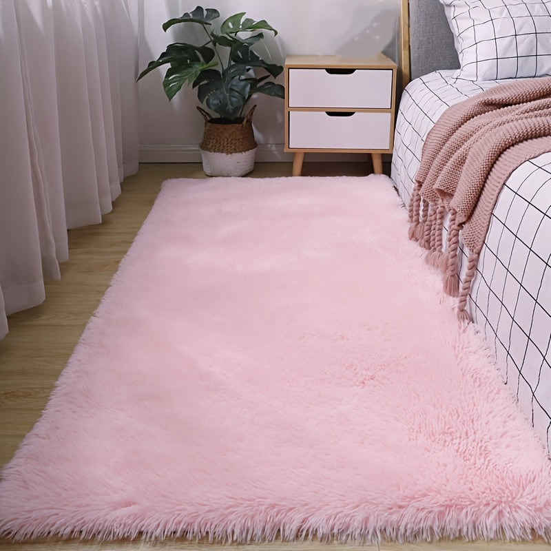 Alfombra de área peluda rosa, lavable a máquina, antideslizante, decoración acogedora para la sala de estar