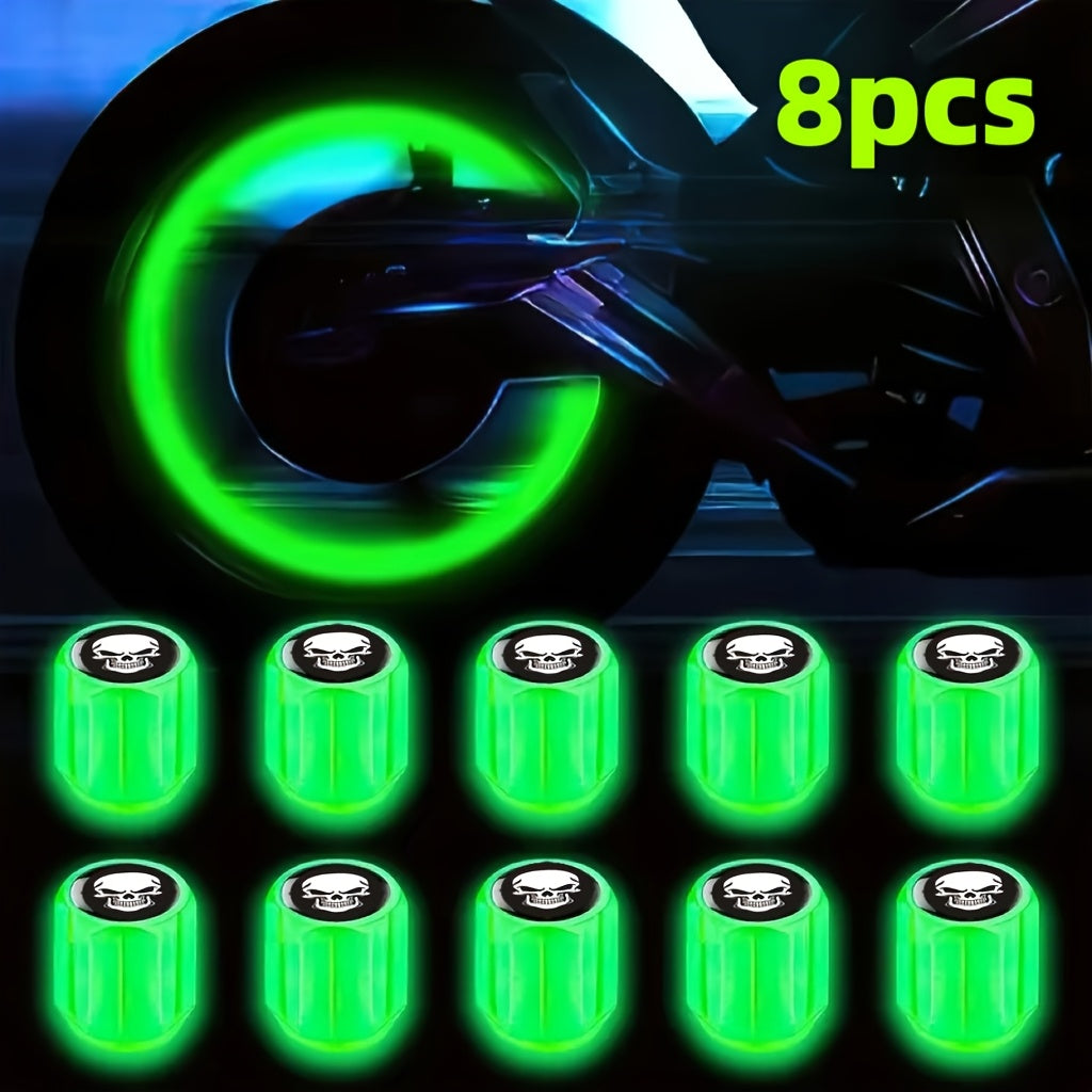 4/8 Pcs Fluorescent Skull Tire Valve Covers Night Glow Car Motorcycle Truck Bicycle