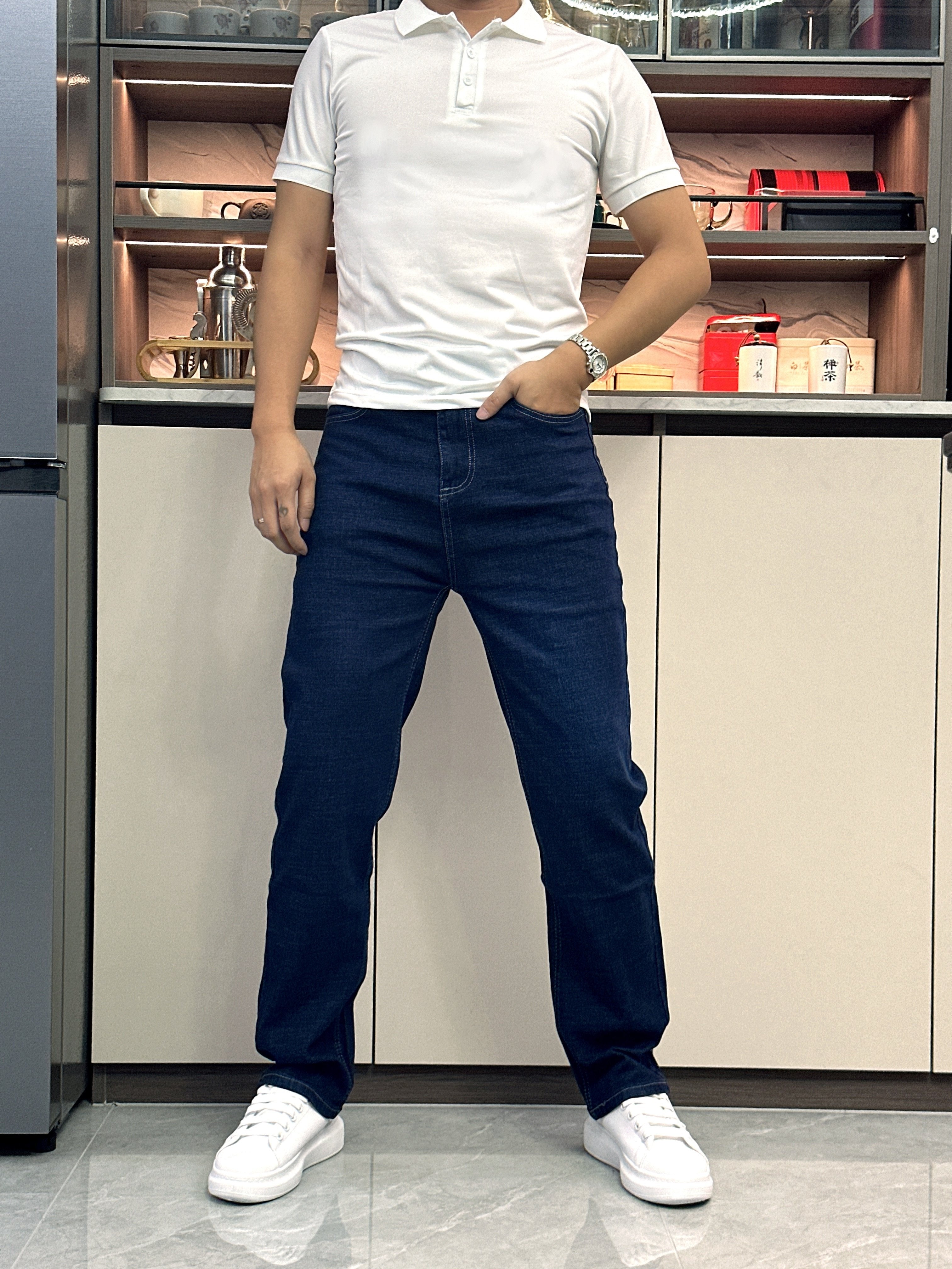 Men's Dark Blue Straight Leg Jeans Casual Work Business All-Season Denim