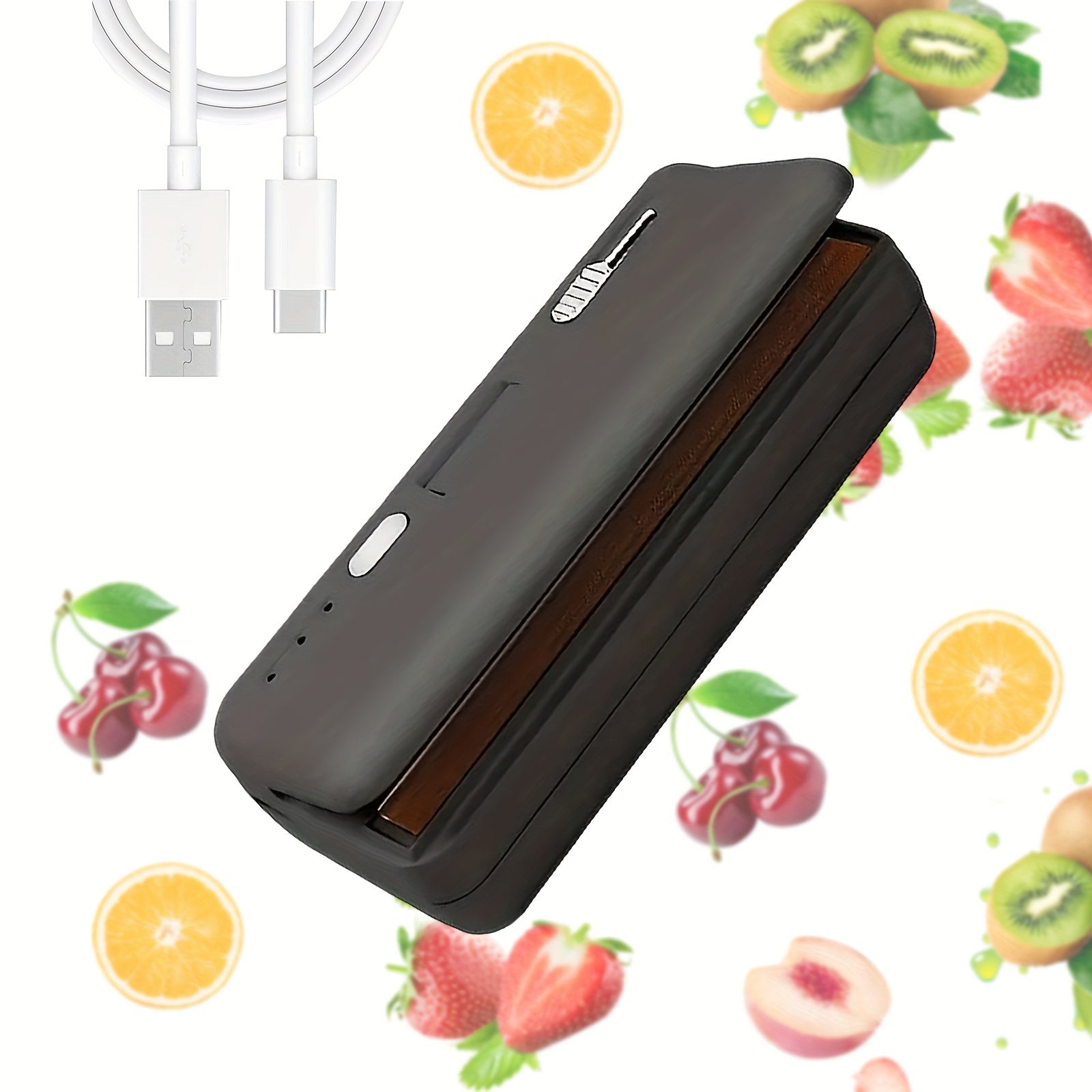 Food Sealer with Built-in Cutter USB Rechargeable Adjustable Heat Settings Magnetic Strip for Kitchen Organization