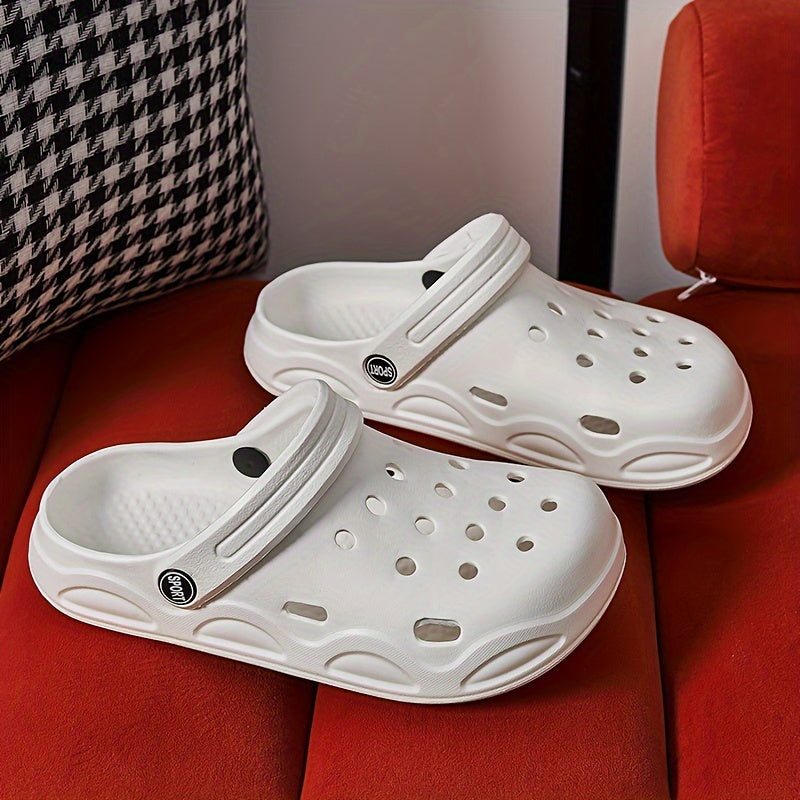 Women's Solid Color Clogs, Casual Hollow Out Garden Shoes, Slip-On Beach Footwear