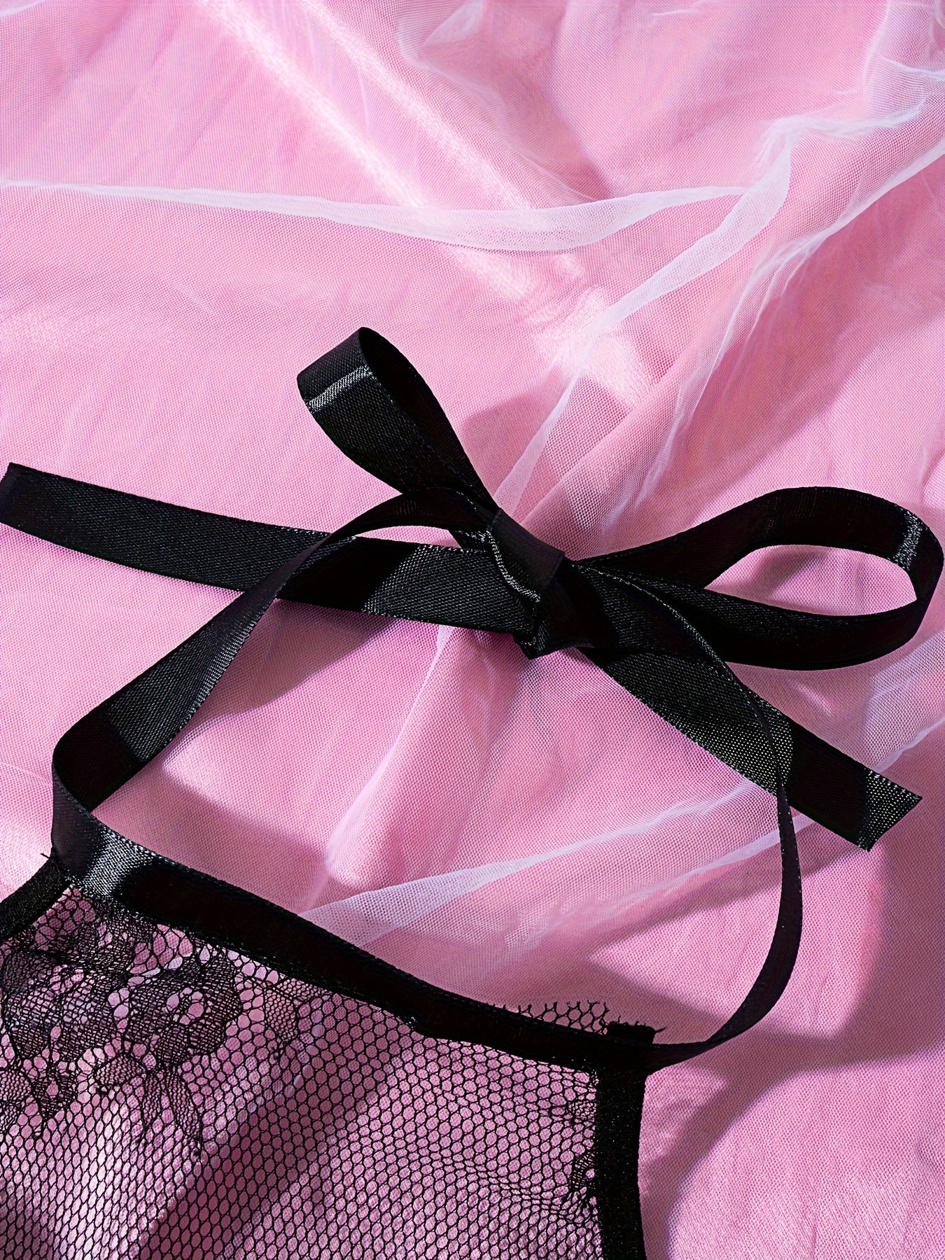 Women's Lace Halter Babydoll Dress with Thong Semi-Sheer Stretch Fabric