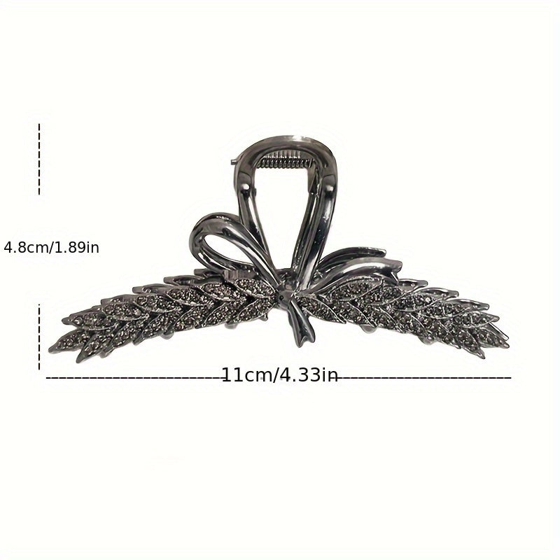 Elegant Gray Bow Hairpin with Rhinestone Wheat Ear Design for Women