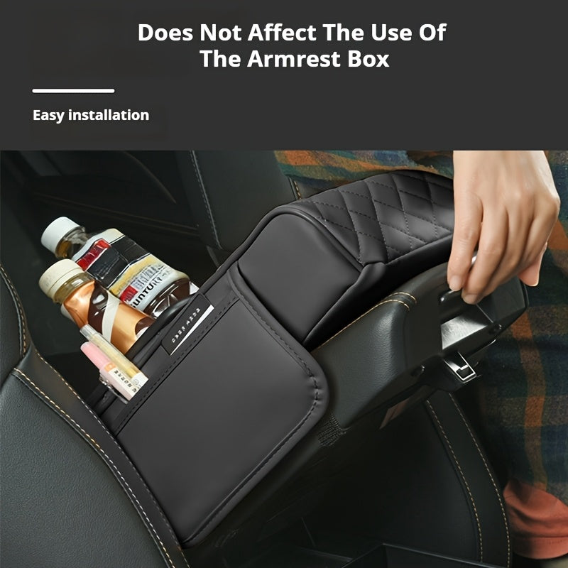 Faux Leather Car Armrest Storage Box Universal Fit All-Season Organizer for Water Cups Phones Tissues
