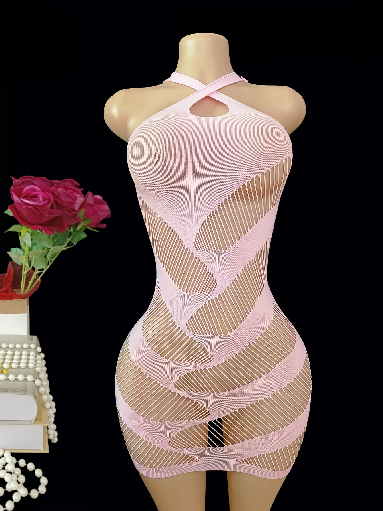 Women Mesh Fishnet Lingerie Dress Hollow Out Bodycon Cover Up Mini Beach Dress