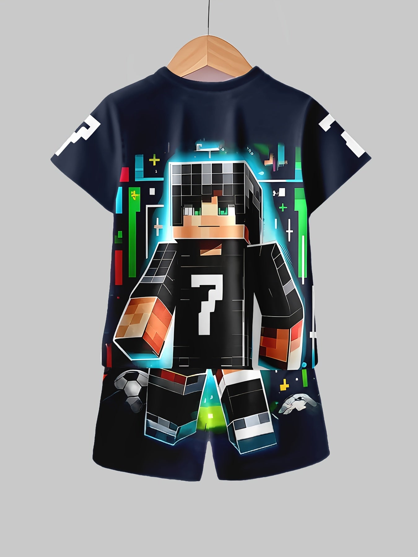 Boys Casual 3D Printed T-Shirt and Shorts Set for Outdoor Activities