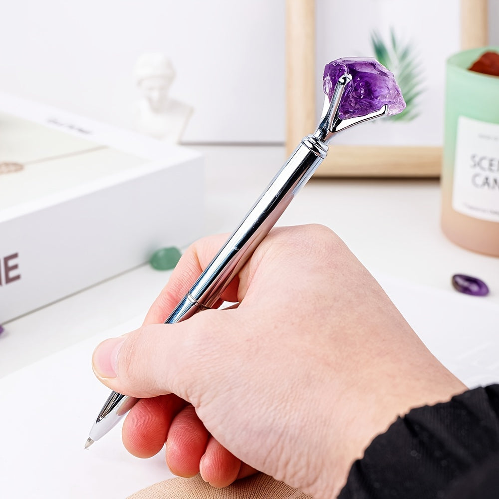 Large Natural Amethyst Crystal Raw Stone Pen Ballpoint for Stationery and Gifts