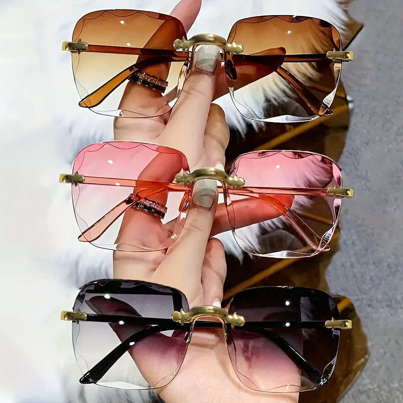 3 Piezas Gafas de moda sin marco para hombres y mujeres, cuadradas, angulares, de policarbonato
