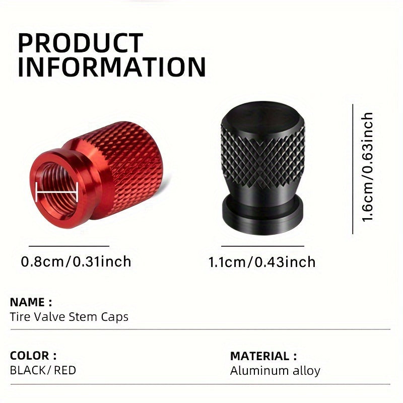 4 dona alyuminiy alloy valf qopqog'i teksturali qora va qizil avtomobil g'ildirak aksessuarlari