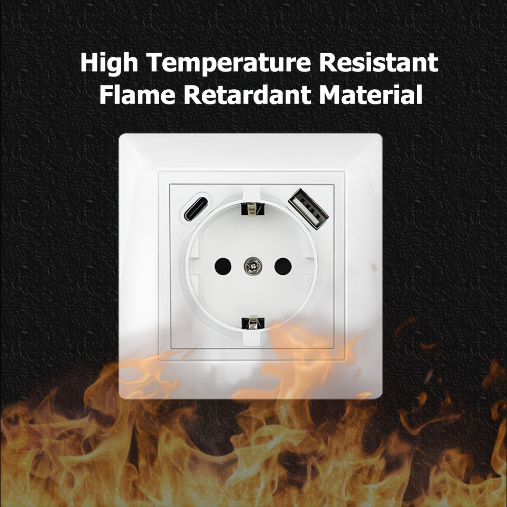 EU Type-C USB Wall Socket Flame Retardant PC Panel 110V-250V 16A Standard Socket