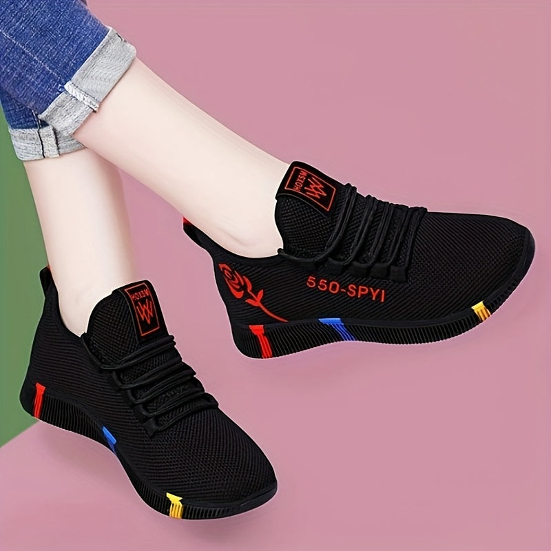 Women's Casual Low-Top Sneakers Black Red Multicolor Breathable Fabric