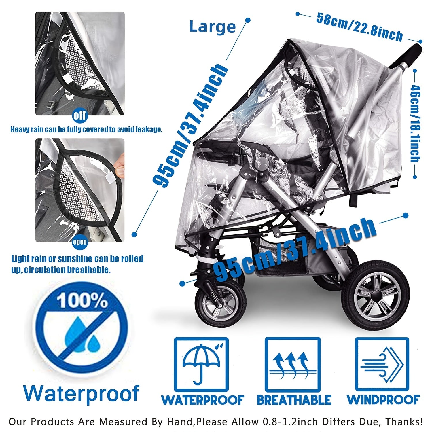 Universal Baby Stroller Cover Waterproof Windproof Dustproof Snowproof for Travel