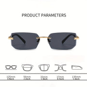 Stylish Rimless Rectangle Glasses Small Square Sunglasses for Men Women Summer Travel Durable PC Frames