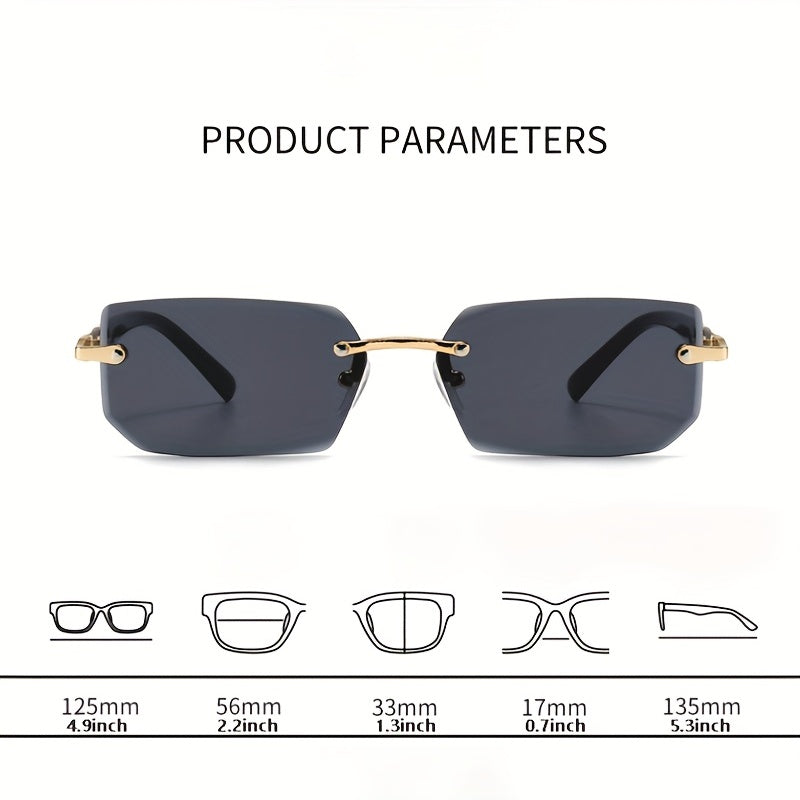Stylish Rimless Rectangle Glasses Small Square Sunglasses for Men Women Summer Travel Durable PC Frames