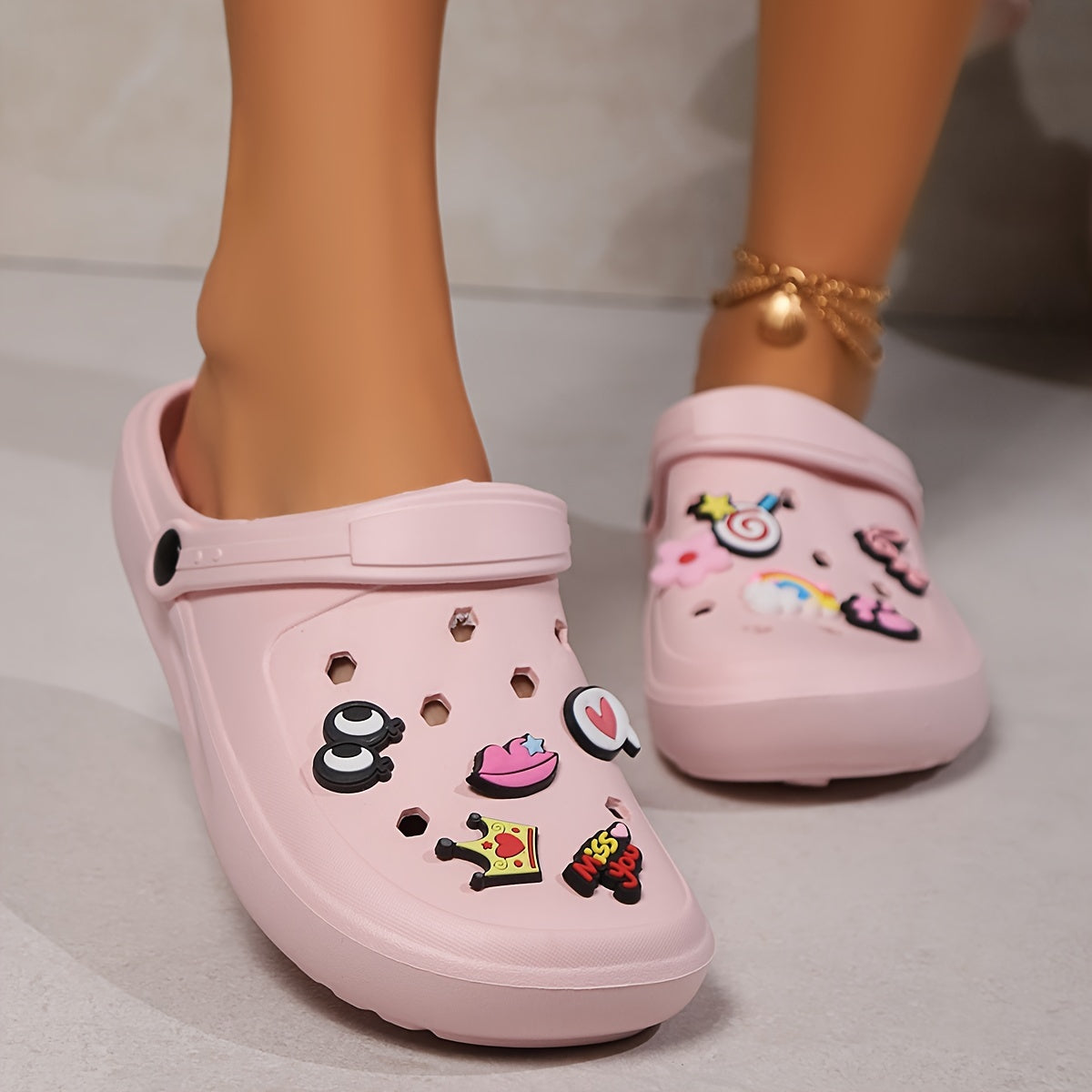 Women's Flat Sandals Breathable EVA Beach Shoes Cartoon Patterned