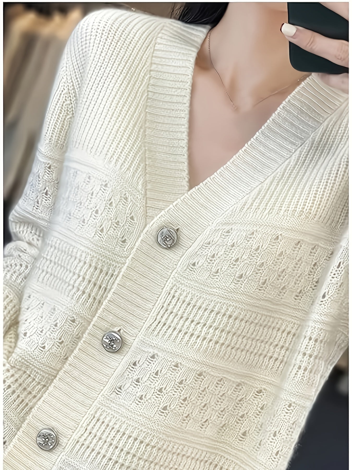 Plus Size Women's V-Neck Button-Up Cardigan Long Sleeve Solid Color Fall Winter Sweater