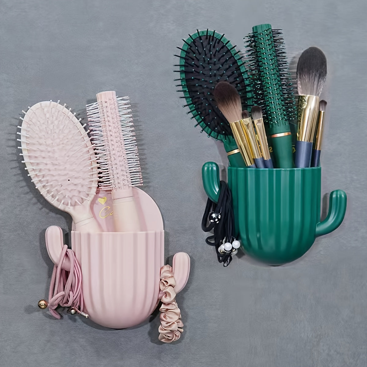 Pack of 2 Plastic Cactus Bathroom Shelves No-Drill Mounting for Makeup and Accessories