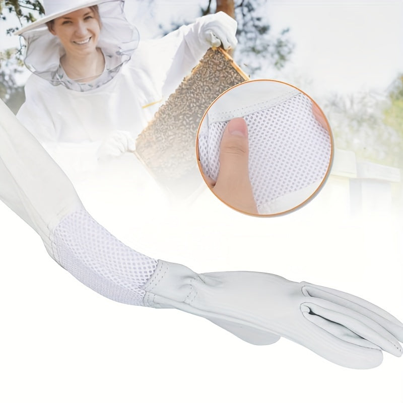 Sheepskin Beekeeping Gloves with Mesh Cotton Sleeves Size L/XL Durable Material