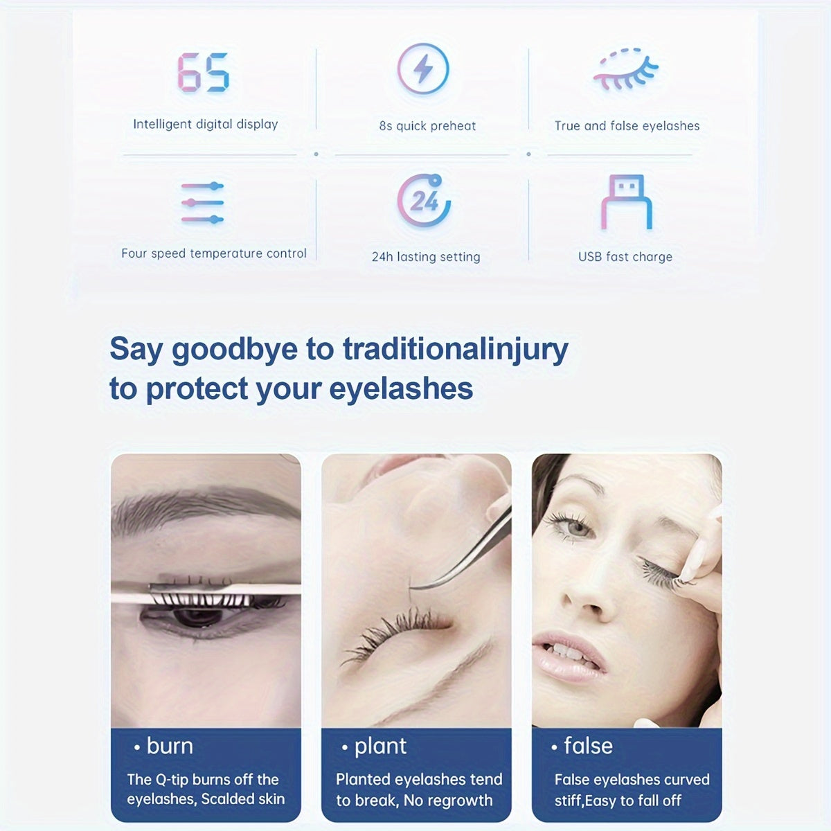 USB Rechargeable Electric Eyelash Curler with Long-Lasting Heated Curls