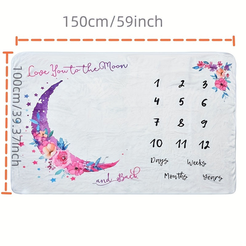 Baby Milestone Blanket Flannel Moon Print for Monthly Photography Growth