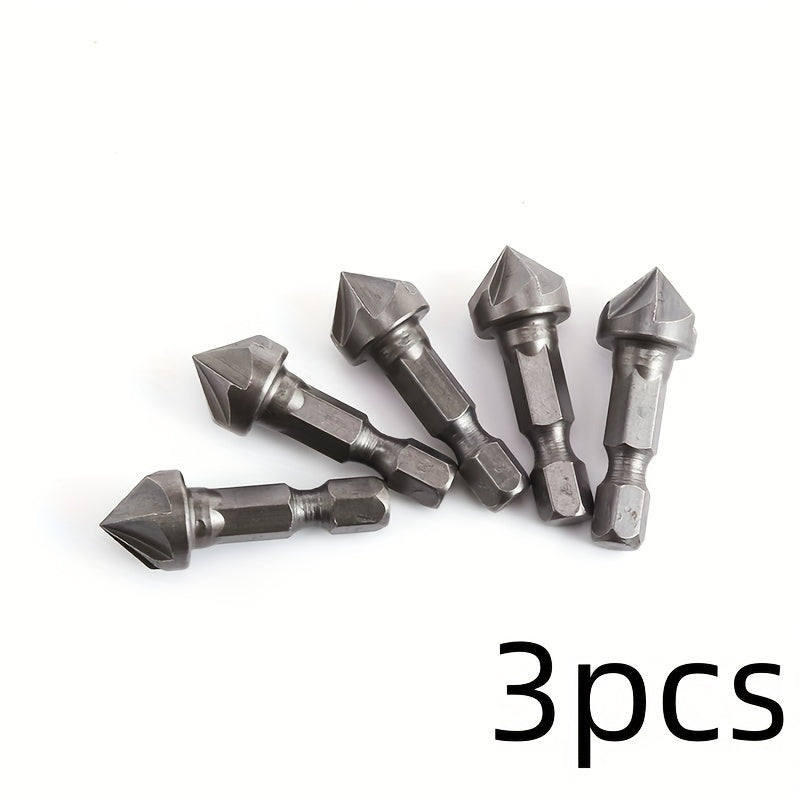 3-Pack Hex Shank Countersink Drill Bits Metal Chamfering Woodworking Hole Opener