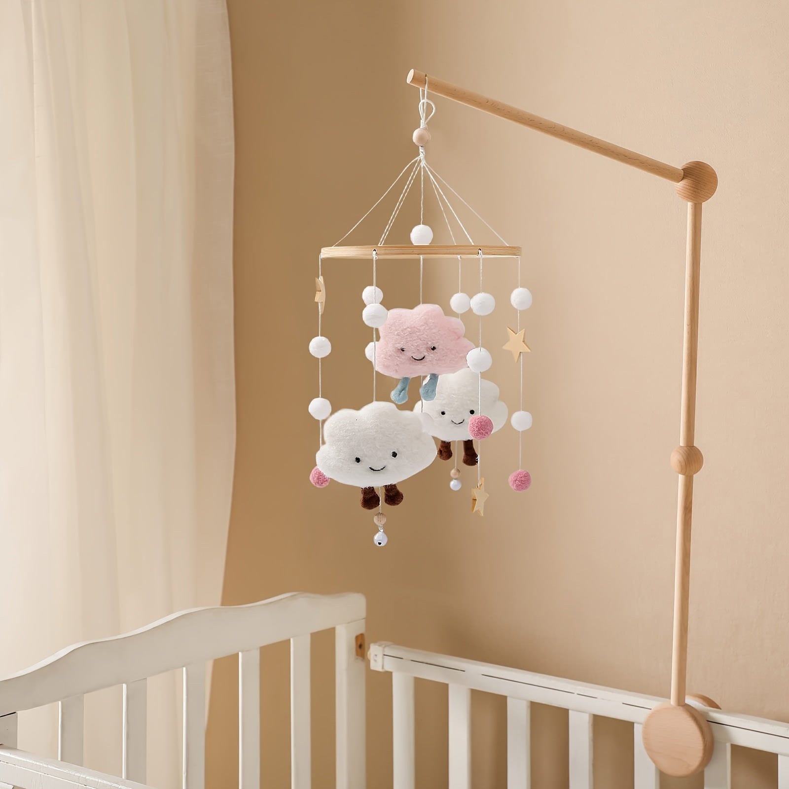Kids' Room Decor Plush Clouds and Stars Bed Wind Chimes Soothing Ornaments