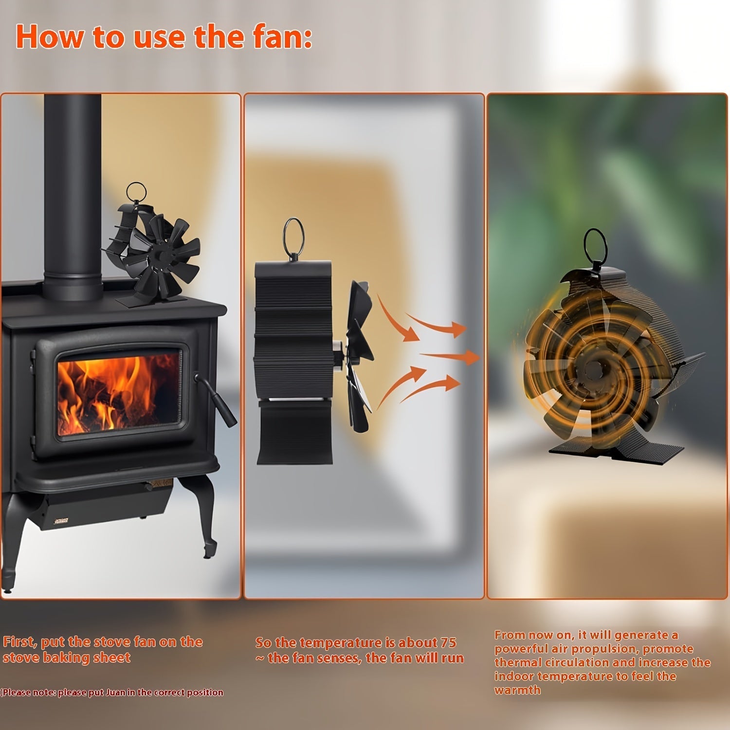 Aluminum Fireplace Fan Sailboat Design 8 Blade Heat Activated Quiet Operation