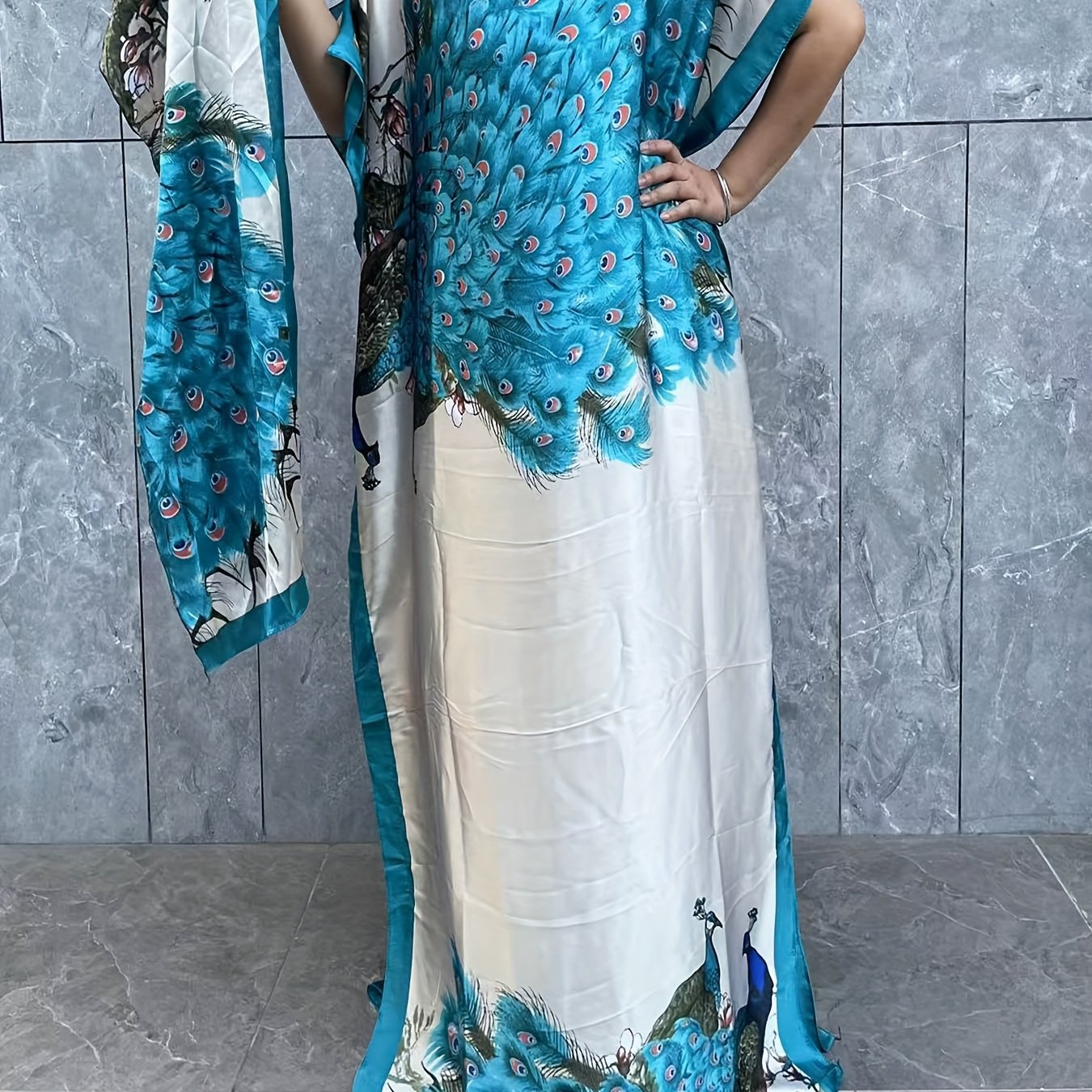 Платье большого размера для женщин с цветочным принтом и рукавами-крылышками, с шарфом, повседневное летнее