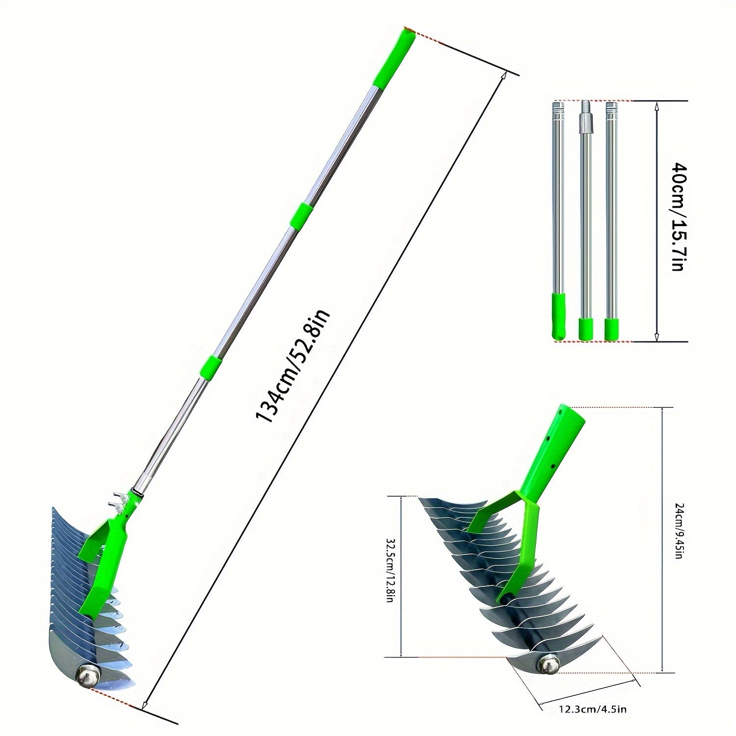 Metal Thatching Rake 12.8 Inch with Anti-Slip Handle for Garden and Yard Maintenance
