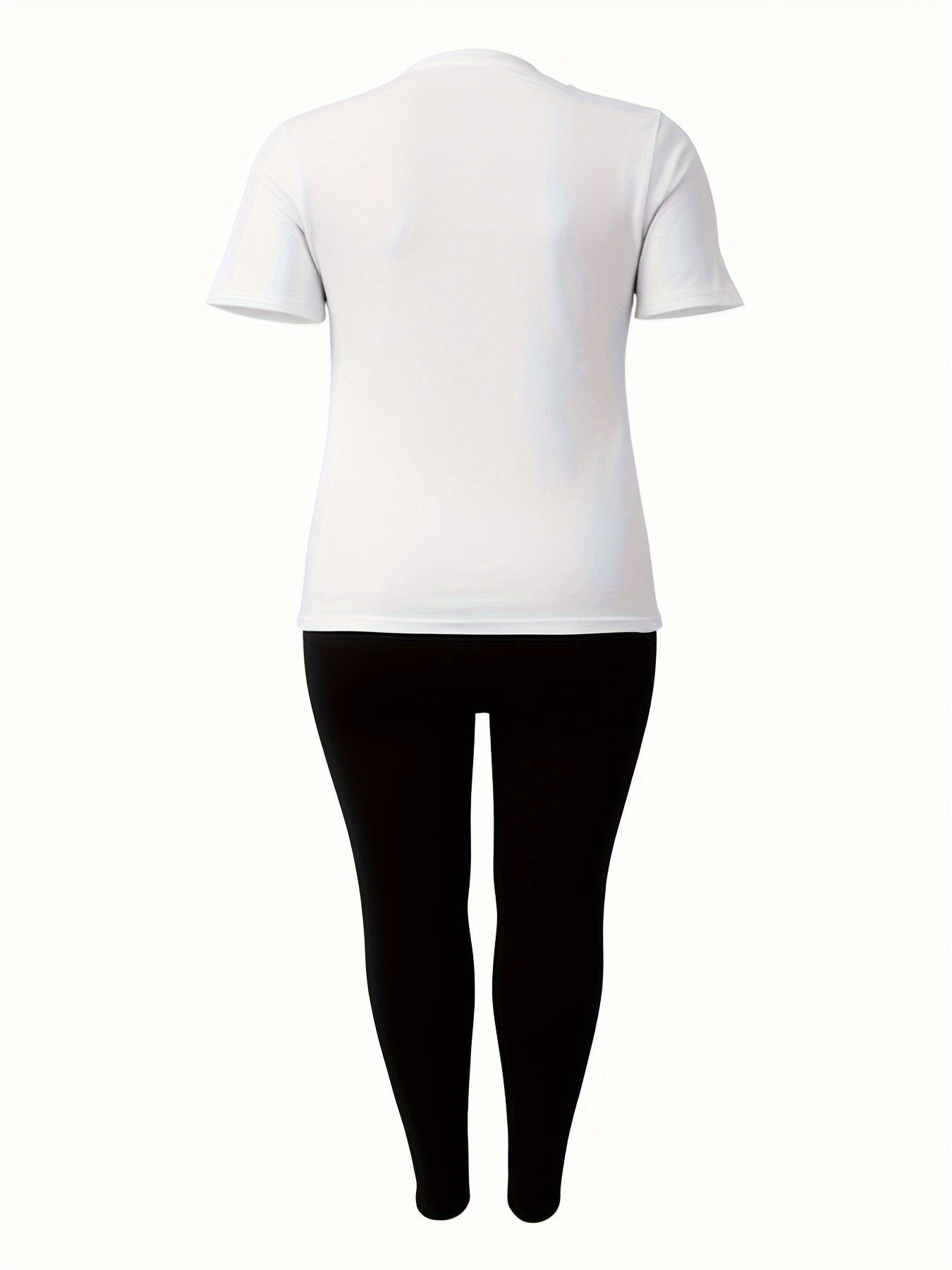 Plus Size Slogan Print Sports Set with Medium Stretch Polyester Knit Fabric