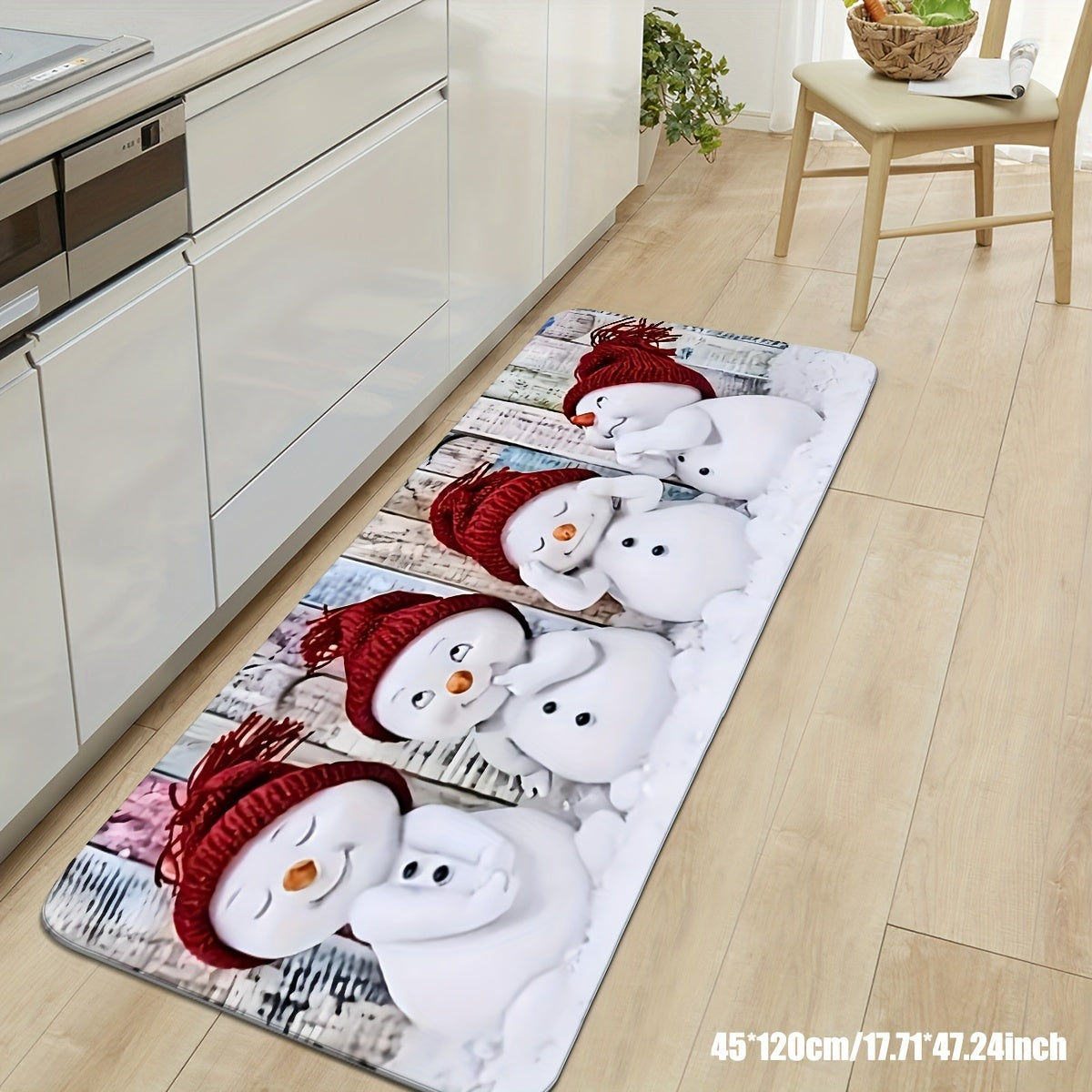 Christmas Snowman Kitchen Mat Non-Slip Absorbent Stain-Resistant Entryway Decor
